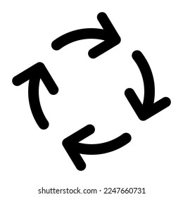 Pfeil für Kreislaufbewegungen, Symbol einzeln auf weißem Hintergrund. Schwarze flache Ikone im modernen Umriss-Stil. Lineares Symbol und bearbeitbarer Strich. Einfache und Pixel perfekte Strich-Vektorgrafik