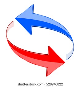 Circular motion arrows. Blue and red. Vector illustration isolated on white background