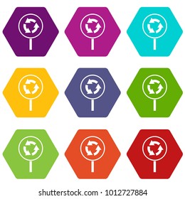 Circular motion road sign icon set many color hexahedron isolated on white vector illustration