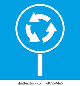 Circular motion road sign icon white isolated on blue background vector illustration