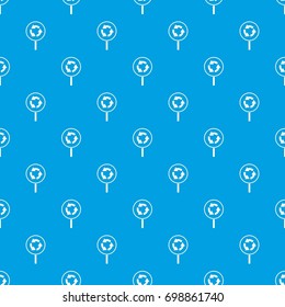 Circular motion road sign pattern repeat seamless in blue color for any design. Vector geometric illustration