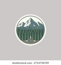 Circular Mountain Adventure Badge Vector icon
