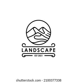 Diseño del logotipo del paisaje de montaña circular