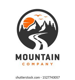 circular mountain landscape logo design