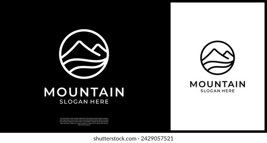Circular mountain sea logo design template.