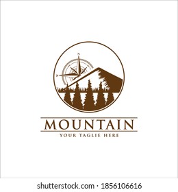 circular mountain vintage logo with compass
