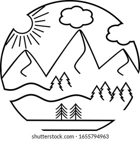 Zirkuläre Berge mit Bäumen und Sonnenschein
