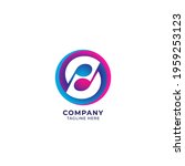 Circular musical note with letter S on negative space. Yin Yang logo concept. pink magenta blue purple multicolor gradient. Colorful vector illustration isolated on white background