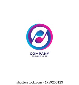 Circular musical note with letter S on negative space. Yin Yang logo concept. pink magenta blue purple multicolor gradient. Colorful vector illustration isolated on white background