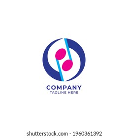 Circular musical note logo design template. Pink magenta, light and dark blue color theme. Vector illustration isolated on white background