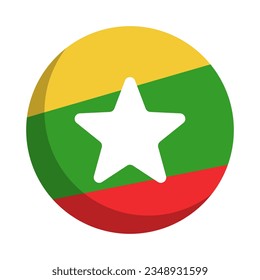 Circular Myanmar flag icon. Vector.