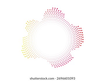 Marco de espectro de audio de neón circular con textura punteada. Anillo vibrante de la onda de sonido. Plantilla aislada de Vector para carteles de música moderna.