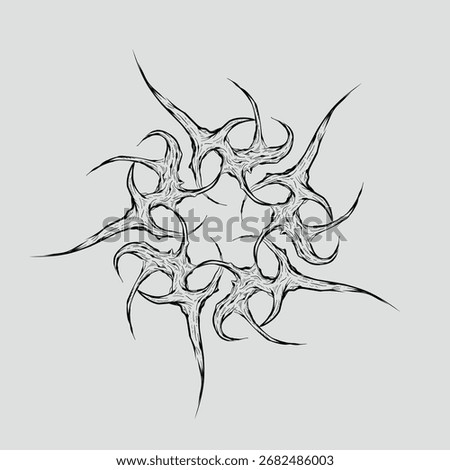 Circular neo-tribal vector ornament with sharp spikes and organic flow, perfect for tattoo design, t-shirt print, stickers, or gothic artwork