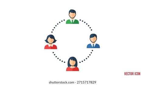 Una ilustración de red circular que muestra cuatro individuos, definidos por un estilo de silueta distinto.