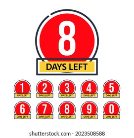 Circular number days left countdown design template with red color theme. Vector for company  business project.