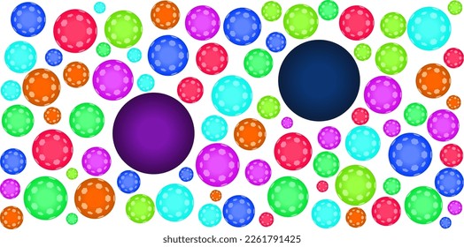 Circular objects in the form of circles and spheres were freely scattered across the space of the canvas