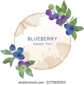 Circular old paper and blueberry frame illustration material