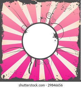Circular orb with text space and grunge pattern on a starburst sun background
