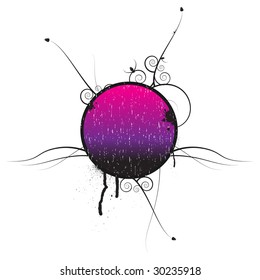 Circular orb with text space and grunge pattern isolated on white