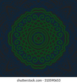 Circular oriental  pattern of delicate striped motif, spirals, waves,zigzag, stars, . Hand drawn.