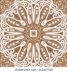 Circular oriental  pattern of floral motif, ellipses, spirals,waves. Hand drawn.