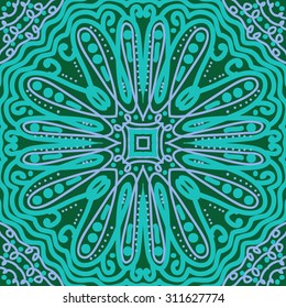 Circular oriental  pattern of floral motif, ellipses, spirals,waves. Hand drawn.
