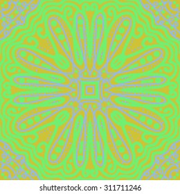 Circular oriental  pattern of floral motif, ellipses, spirals,waves. Hand drawn.
