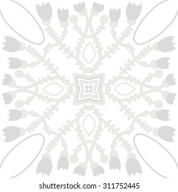 Circular oriental  pattern of floral motif, ellipses, branches, stars, tulips. Hand drawn.