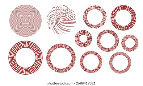 Coleção circular de padrões orientais para elementos gráficos chineses