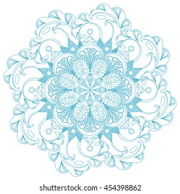 Circular ornament from abstract elements, mountains and waves