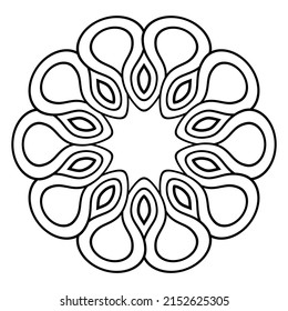 Circular ornament. Abstract round symmetrical pattern. Ethnic oriental pattern. Stencil. Decorative round mandala. Floral decoration pattern. Tattoo design. Vector illustration.