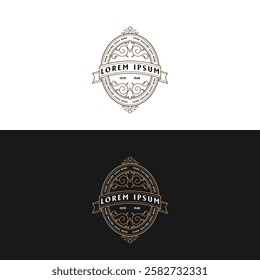 Circular Ornament Border Frame Royal Badge Emblem Stamp Ribbon Label Logo Design Vector