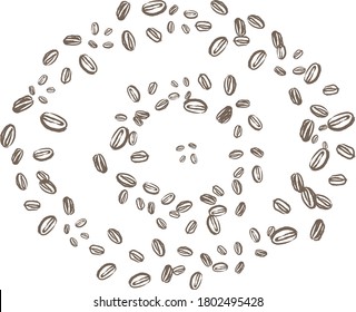 
Ornamento circular de granos de café. Esbozo de tinta, dibujo a mano. Parte de la portada de la ilustración de impresión del menú postal del elemento de diseño del patrón de adorno.