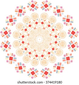 Circular ornament, deco mandala in "boho style", hand drawn - vector Illustration