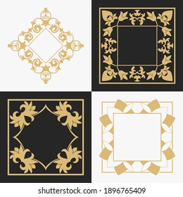 Decoración circular. Marcos geométricos rectangulares de diseño con lugar para el texto. Ornamento artístico de elementos de diseño de artículos de lujo, logos, monogramas. Ilustración vectorial.
