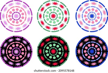 Circular ornament, different color combinations