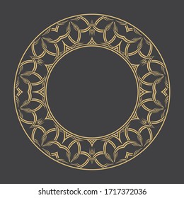 Circular ornament in eastern style. Gold decorative frame. The place for the text. Applicable for monograms, logo, wedding invitation, menu. Vector graphics.