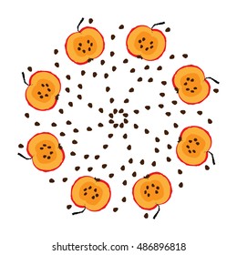Circular ornament made from apples. White background. Ideal for website design, advertising, labels, packaging, printing. Vector. Illustration.