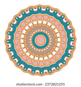 Circular ornament, mandala, design element. Blue and pink color palette. Vector illustration