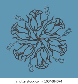Circular ornament. Rose. Vector illustration.