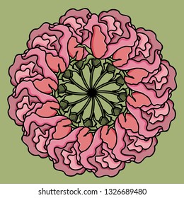 Circular ornament. Rose. Vector illustration.