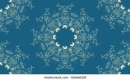 circular ornament snowflake, vintage texture, baroque, vector symbol icon, seamless texture