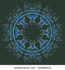 circular ornament snowflake, vintage texture, baroque, vector symbol icon