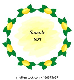 Circular ornament with space for text. Lemons and leaves. Vector illustration.