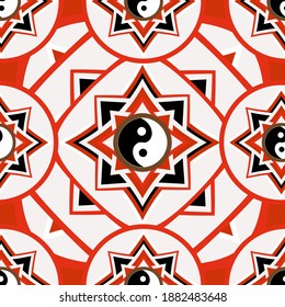 Circular ornament yin yang sign paisley design.
