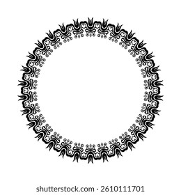 Circular ornamental design featuring complex black floral patterns arranged symmetrically. Perfect for decorations, graphic arts, or design projects requiring elegance and sophistication.