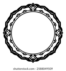 Circular Ornamental Frame: Vintage Decorative Border Design. Perfect for elegant invitations, logos, and artistic projects. Black and white vector illustration.