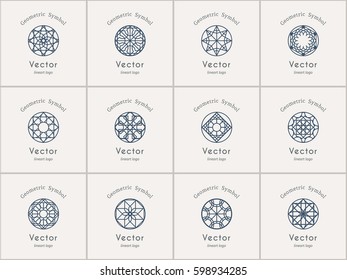 Circular ornamental logo templates set. Vector arabic geometric symbols