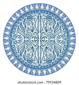 circular ornamental pattern with entwined leaves. Vector illustration.