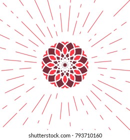 Circular ornamental sun symbol. Vector geometric emblem